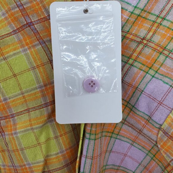 NWT Fate Women's Multicolor Button Front V Neck Plaid Long Sleeve Shirt Medium - Picture 4 of 11